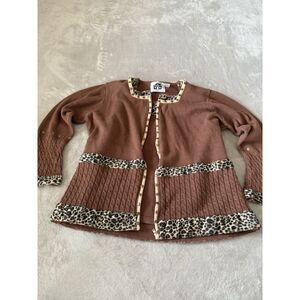 Storybook Knits Women's 1X Sweater Cardigan Brown‎ Gemlike Leopard And Tank Top